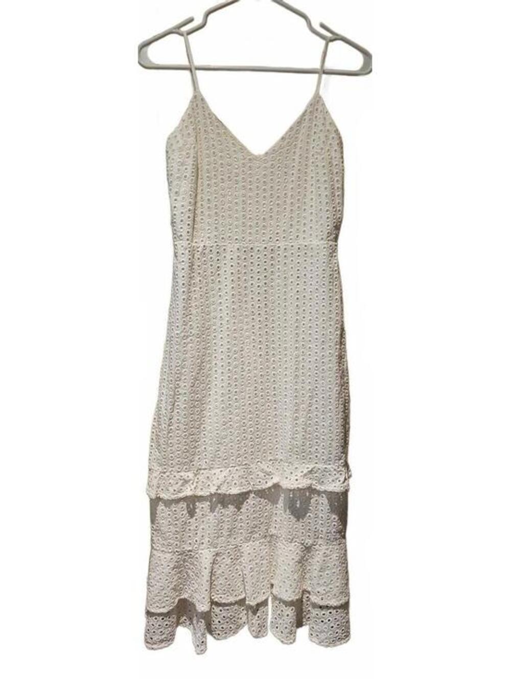 Express White Spaghetti Strap Tiered Eyelet Fully Lined Dress - Size XS